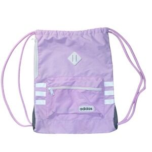 Adidas Drawstring Bag Lavender White Stripes Gym Sack Sport Backpack